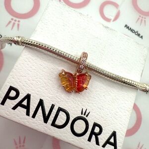 Pandora Pink & Yellow Murano Glass Butterfly Rose Gold-Plated Dangle Cha…